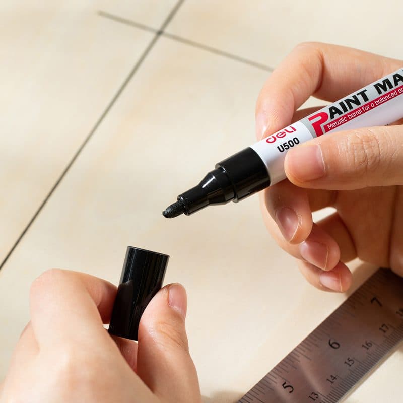 Deli U500 Black Paint Marker – Permanent Oil-Based Marker Pen, 1x12 Pack – For Metal, Glass, Plastic, Wood, and Crafts 4