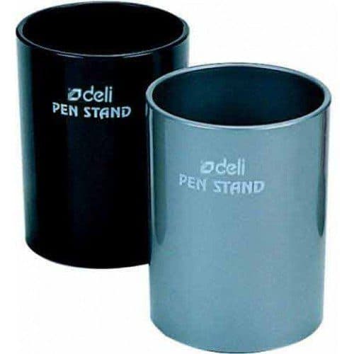 Deli 907 Round PVC Pen & Pencil Holder – Desktop Pen Stand, Silver or Black