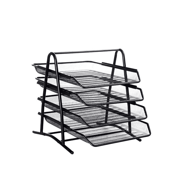 4-Tier Metal Mesh File Tray – Black Document & Paper Organizer