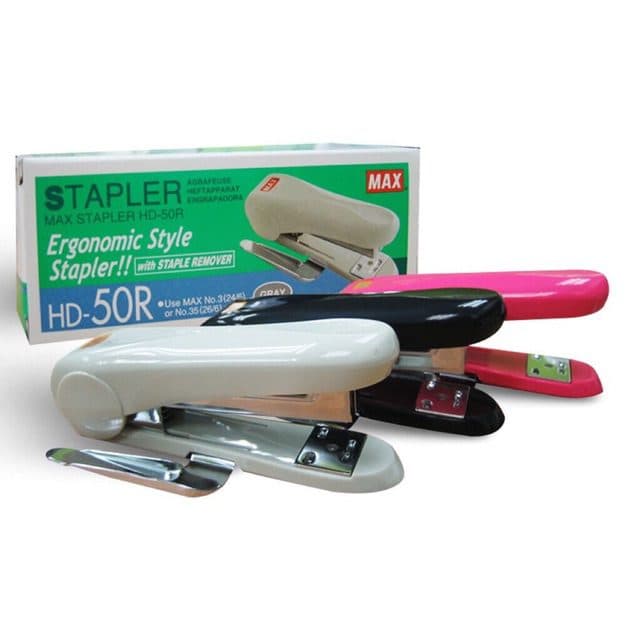 Max HD-50R Stapler with Stapler Remover – Heavy Duty 50 Sheets Capacity, Top Loading, Office & School Use