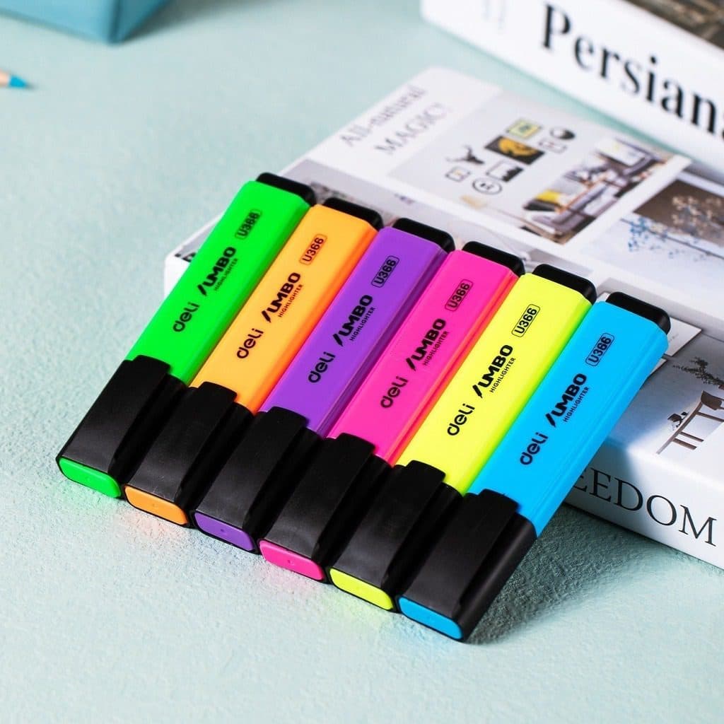 Highlighter Deli U366 Pen Marker Set, 6 Colors – Assorted Fluorescent Highlighters for School, Office & Study