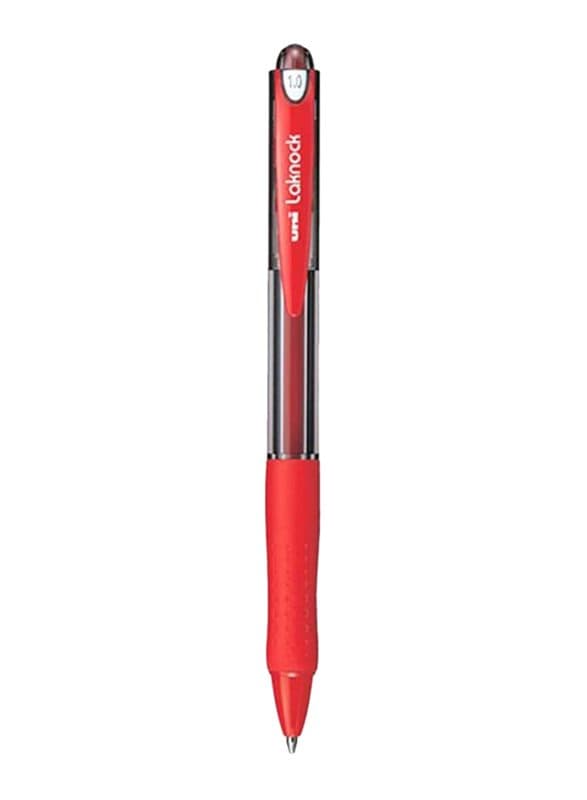 Uni Laknock SN-100F Retractable Ballpoint Pen, 0.7mm Fine, Red (Pack of 12) 2