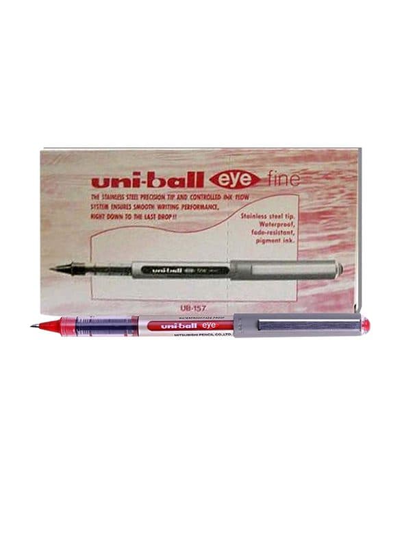 Uni-Ball UB-157 Eye Fine Rollerball Pen – 0.7mm Fine Tip, Red Ink – Pack of 12 – Smooth, Fade-Resistant Writing with Uni Super Ink for Office, School & Everyday Use