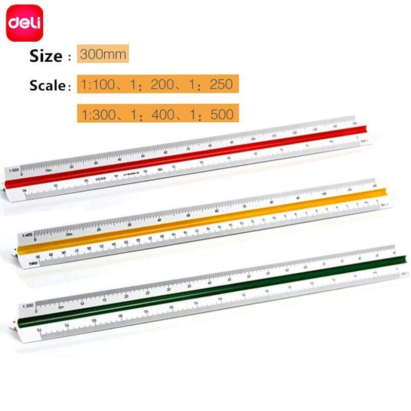 Deli 8930 Student Triangular Scale – Geometry & Drawing Ruler | School & Office