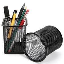 Round Mesh Metal Pen & Pencil Holder – Desktop Organizer, Black or Silver