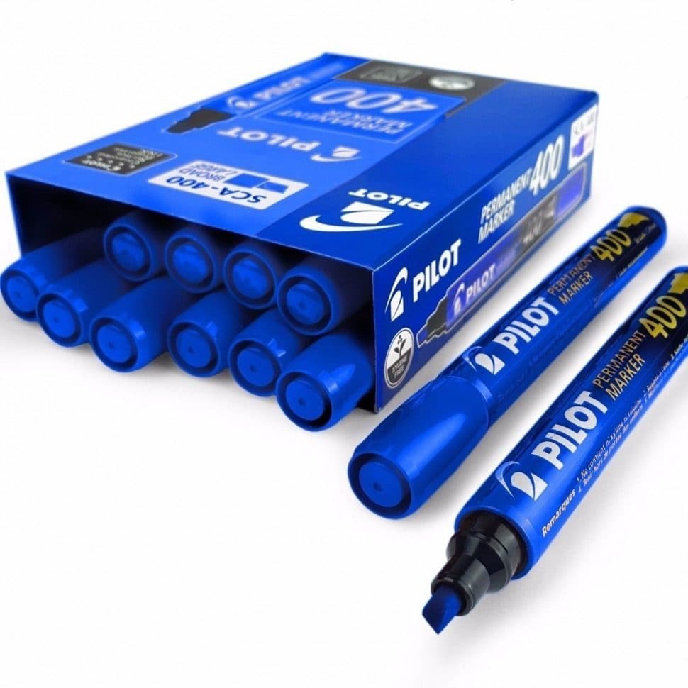 Pilot SCA-400 Permanent Marker – Blue, Broad Chisel Tip, Pack of 12