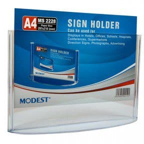 Sign Holder A4 Landscape  Modest MS 2228 Acrylic Transparent