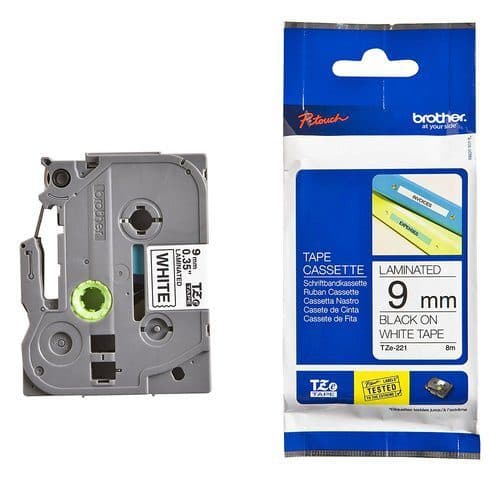 Brother TZe-221 Label Tape – 9mm Black on White Laminated Tape Cassette – Durable, Fade-Resistant Labels for Brother P-Touch Label Printers