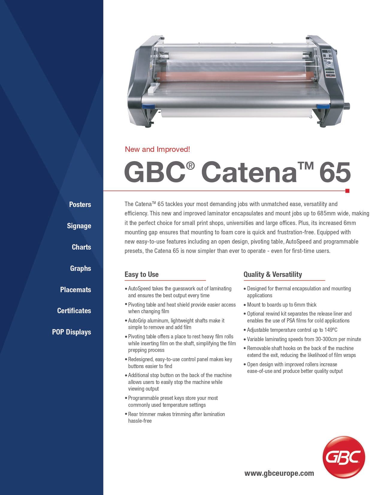 GBC Catena 65 Professional A1 Roll Laminator – 685mm Wide, 6mm Mounting Capacity, AutoSpeed, Thermal & Cold Lamination for Print Shops & Offices 2