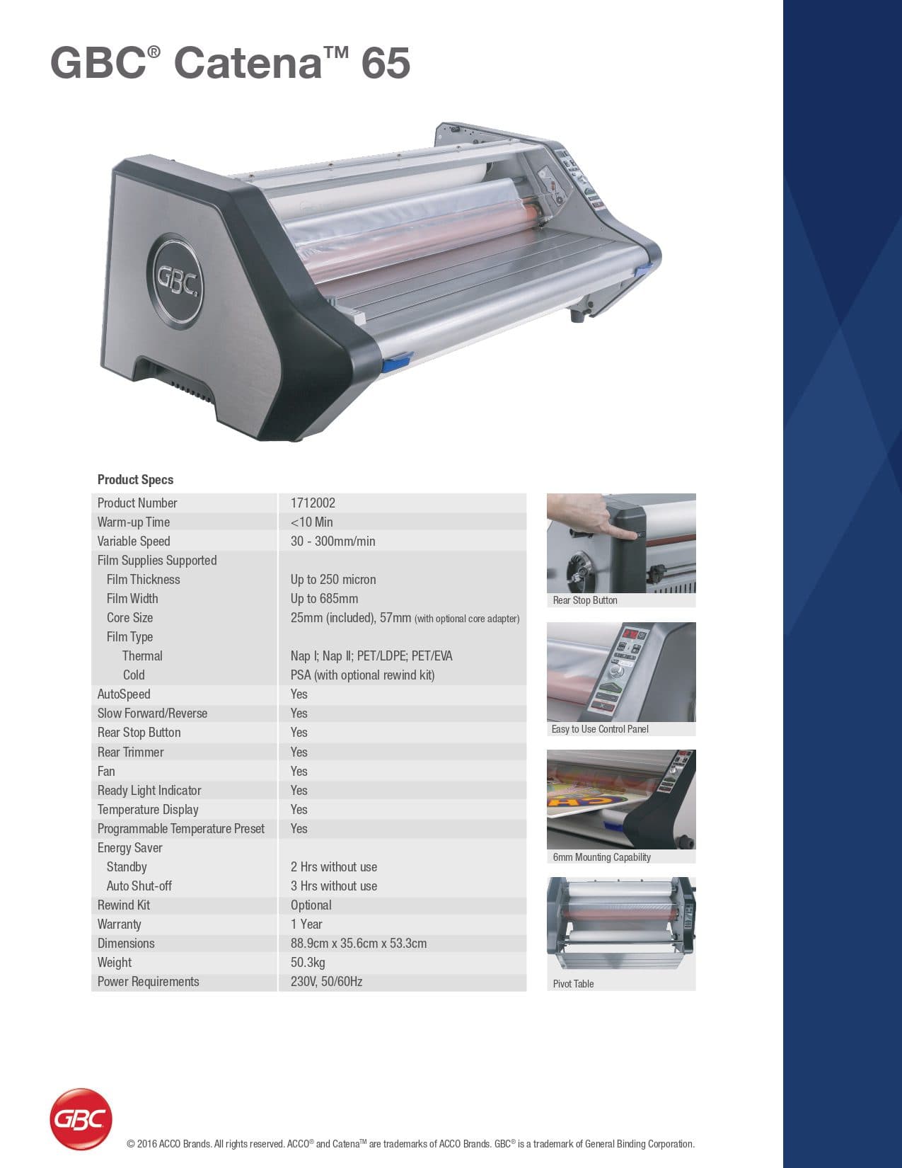 GBC Catena 65 Professional A1 Roll Laminator – 685mm Wide, 6mm Mounting Capacity, AutoSpeed, Thermal & Cold Lamination for Print Shops & Offices 3
