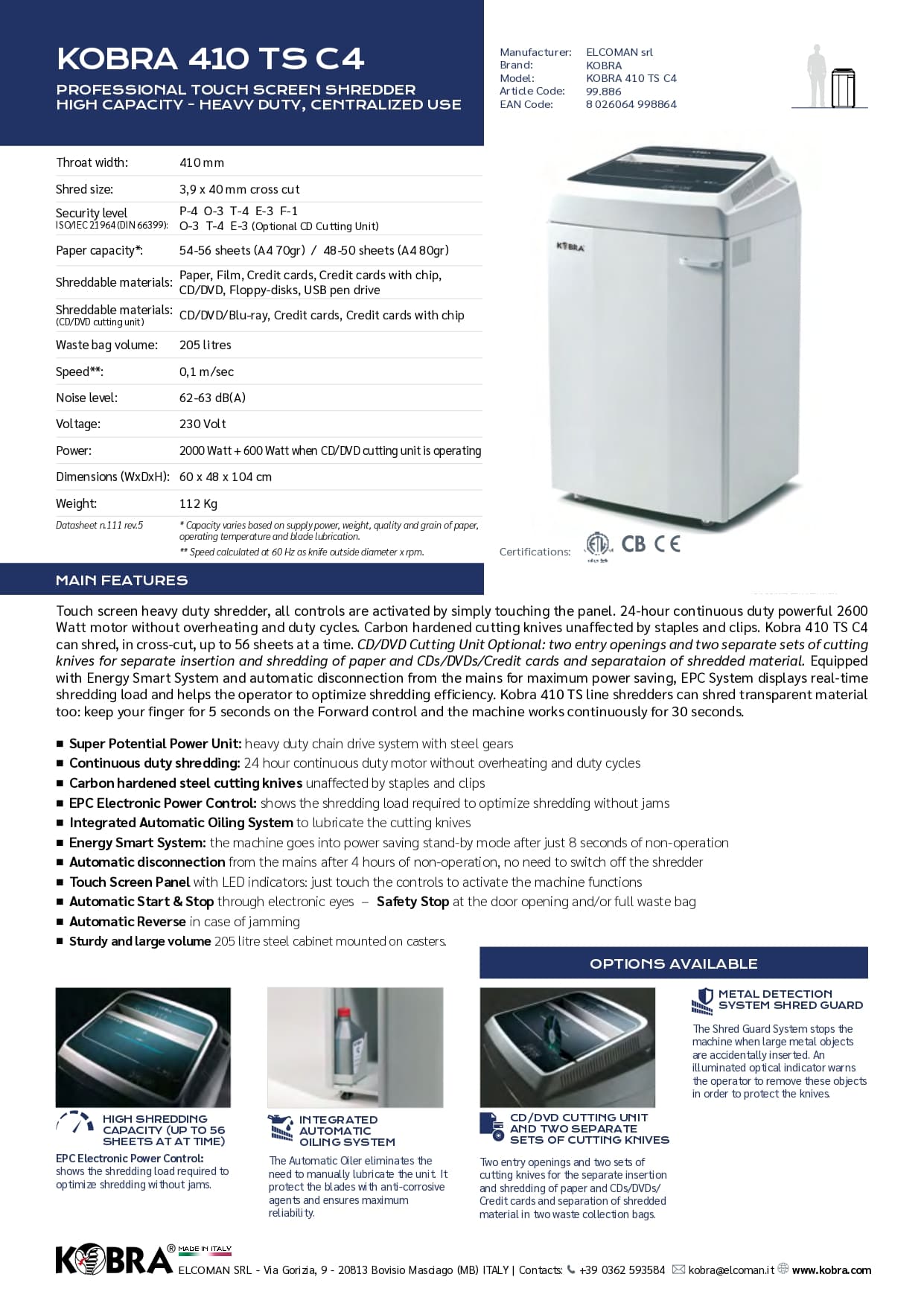 KOBRA 410 TS C4 Cross-Cut Shredder | Touch Screen Heavy Duty Shredder 2