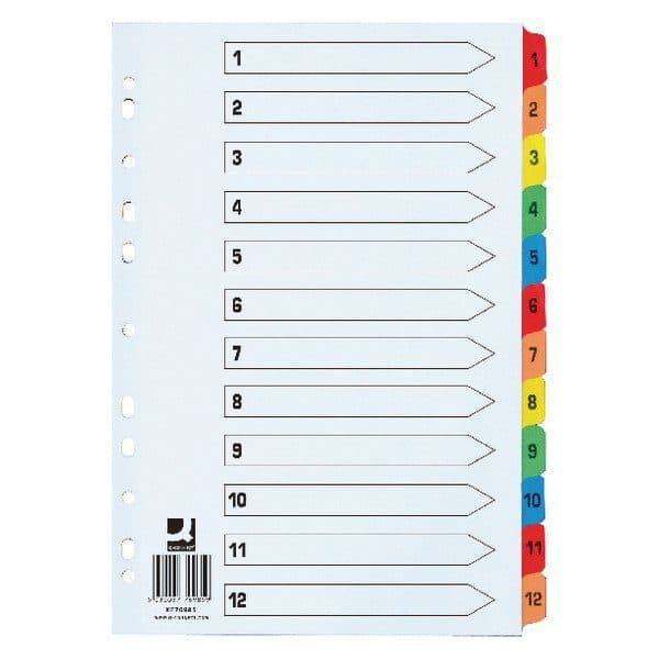PVC Index Divider – A4 Size, 1–12 Numbered Colored Tabs – Durable 12-Part File Separator