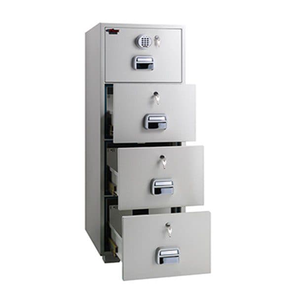 Eagle Safe SF-680 4EKK Fire Resistant 4-Drawer Cabinet with Electronic Lock and Individual Drawer Key Locks – Grey Security Cabinet for Office and Home