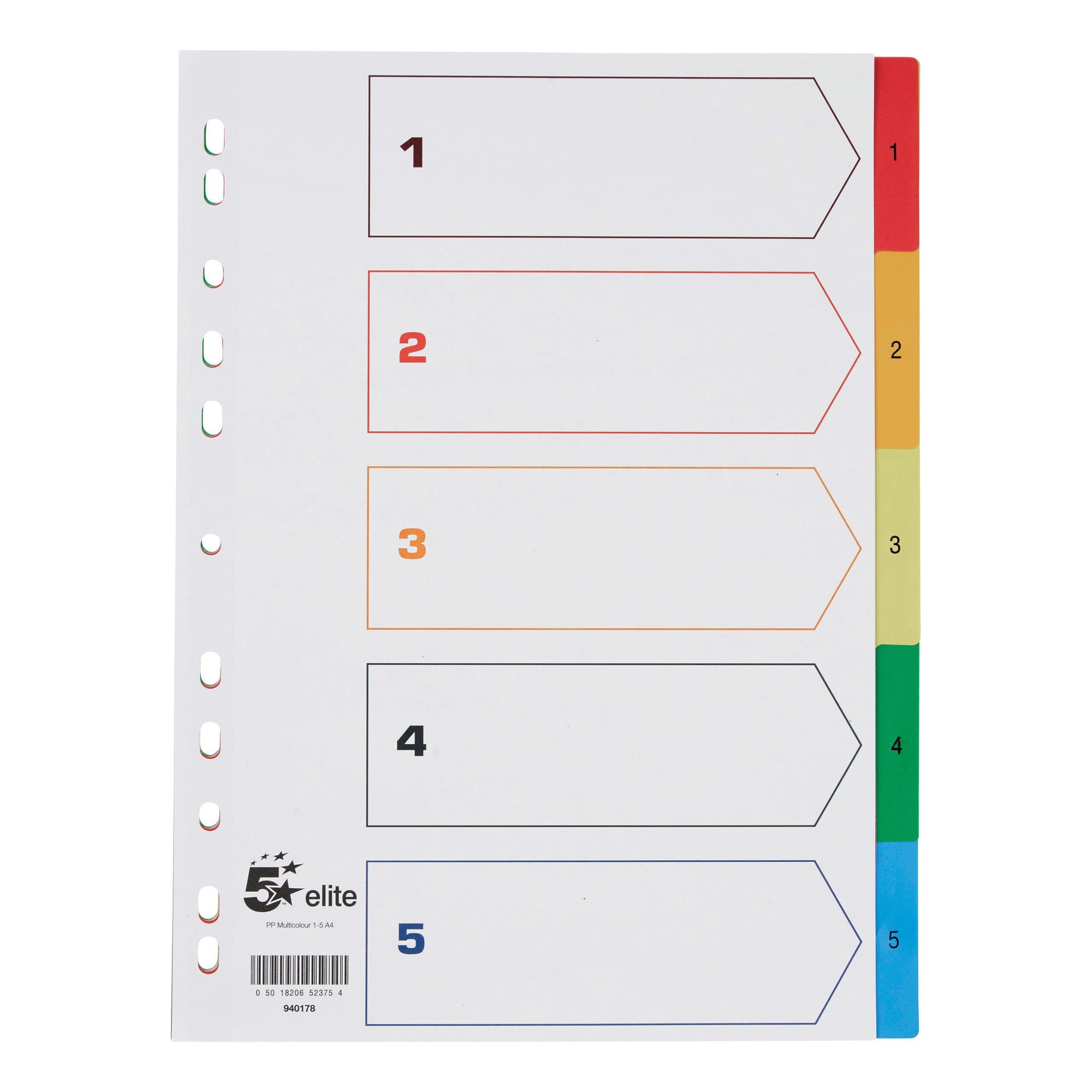 PVC Index Divider – A4 Size, 1–5 Numbered Colored Tabs – Durable 5-Part File Separator