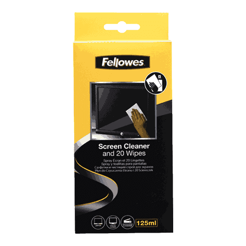Fellowes Screen Cleaning Pump Spray 125ml – Streak-Free, Antibacterial Cleaner for Monitors, Laptops, Tablets & TVs