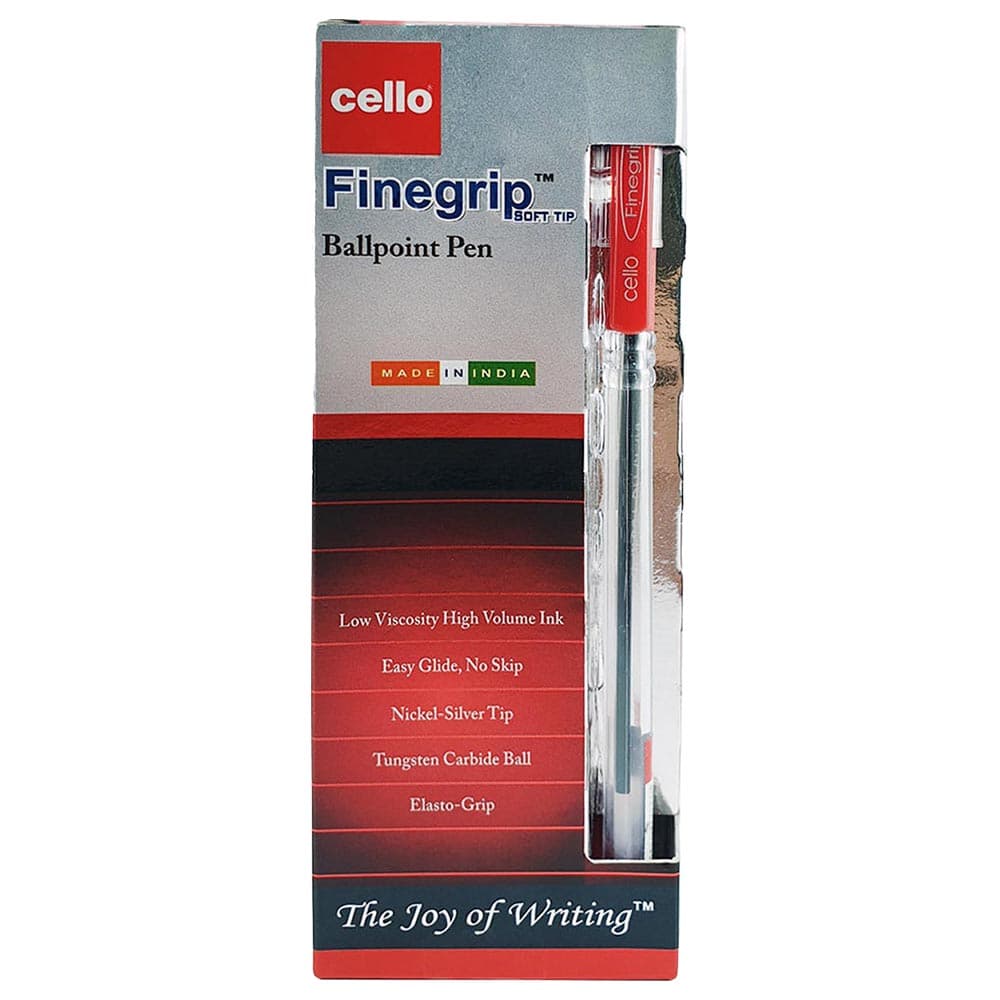Cello Fine Grip Ball Pen – 0.7mm Tip, Red Ink (Pack of 12) – Smooth Writing, Comfortable Grip