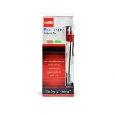 Cello Soft Tip Red Ballpoint Pen – 0.7mm Fine Writing, Smooth Ink Flow, Pack of 12