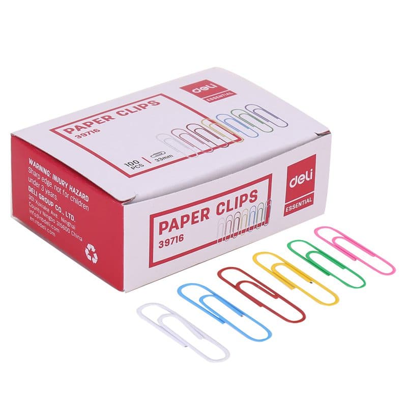 Colored Paper Clips – 33mm, Pack of 100 | Office & School Stationery Supplies