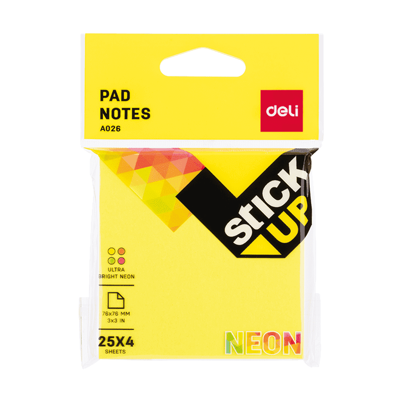 Deli Pad Notes EA02602, 3×3 inches (76×76 mm), 4 Pads × 25 Sheets, Assorted Colors – Office & School Sticky Notes