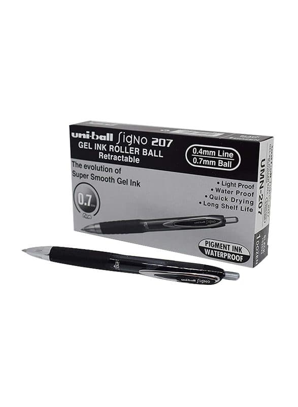 Uni ball UMN-207 Signo, Gel Ink Rollerball Pen, 0.7mm, Black (Pack of 12)