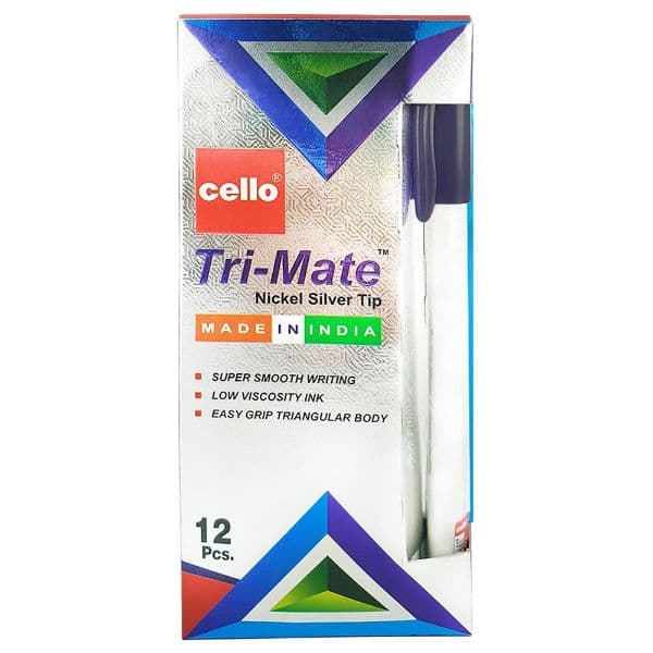 Cello Trimate Ball Pen, 1.0mm Tip, Smooth Writing, Black Ink (Pack of 12)