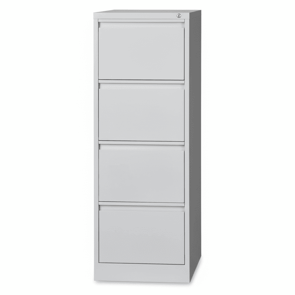 4-Drawer Metal Vertical Filing Cabinet – Lockable Office File Storage Unit – Steel Construction, Grey Finish – For Foolscap or A4 Documents