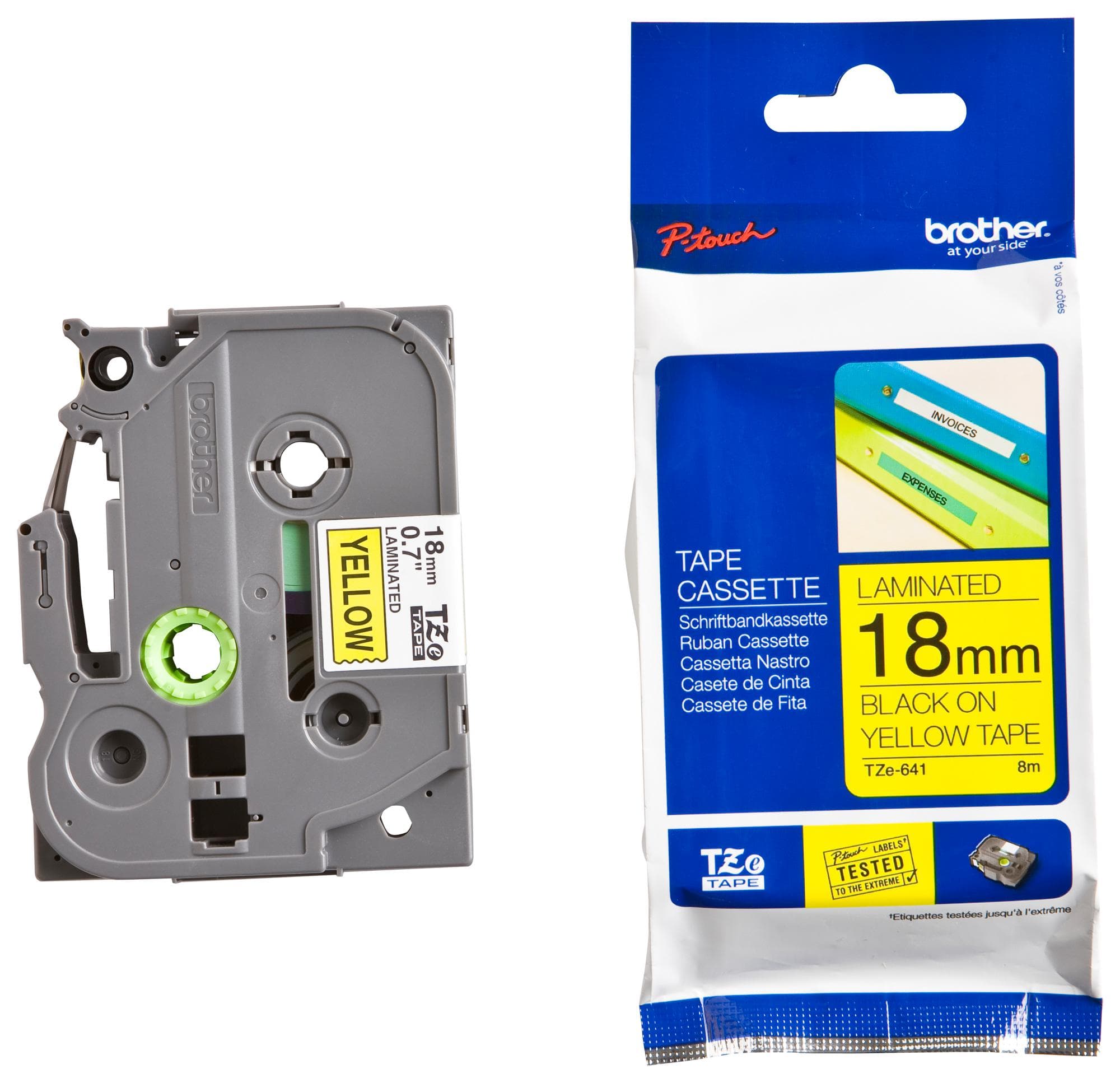 Brother TZe-641 Laminated Label Tape – 18mm Black on Yellow – Durable Adhesive Tape for P-Touch Label Makers