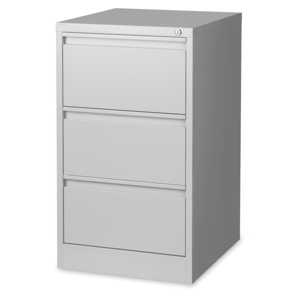 3-Drawer Metal Vertical Filing Cabinet – Lockable Steel Office Storage Unit – Grey Finish – For Foolscap or A4 Documents
