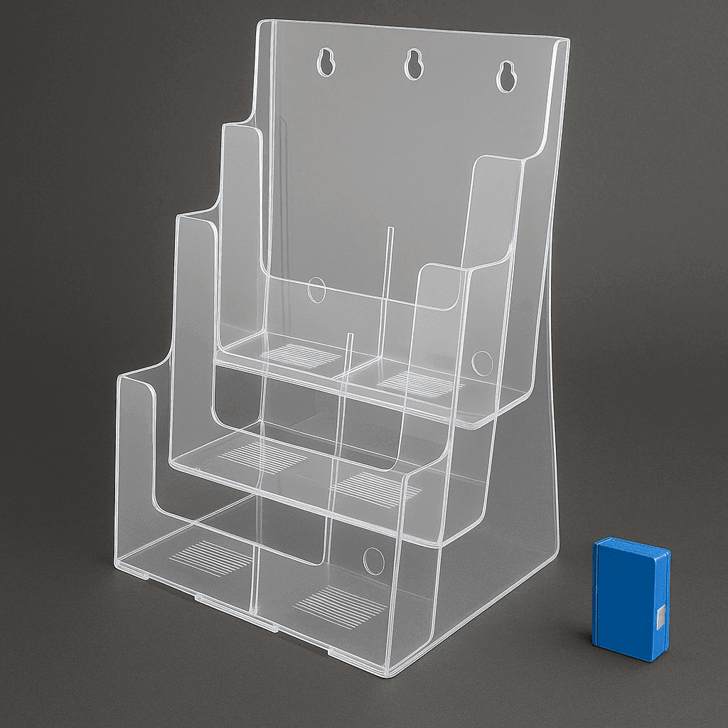 3-Tier Acrylic Literature Stand – A4 Document & Brochure Holder – Transparent Desktop Display