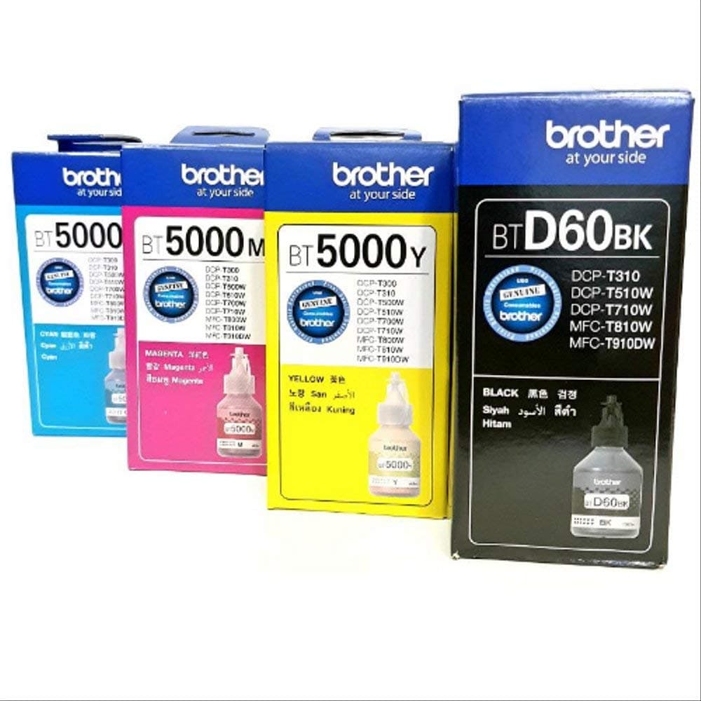 Brother Ink Combo Pack – Black + Tri-Color Bottles Compatible with BT5000, D60 BK, T520W, DCP-T300, T500W, T700W, MFC-T800W – High Yield Replacement Ink
