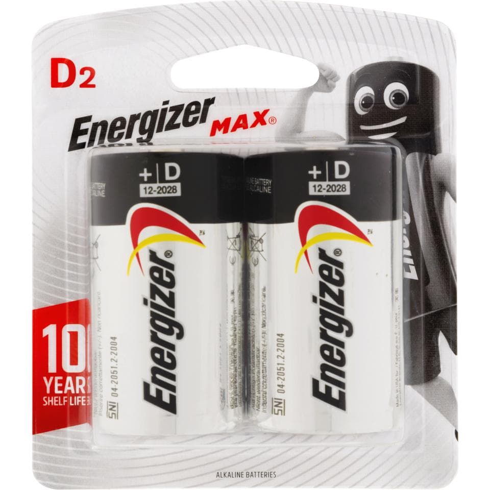 Energizer Max Alkaline D Batteries – E95BP2, Pack of 2 – Long-Lasting, Leak-Resistant Power for High-Drain Household Devices