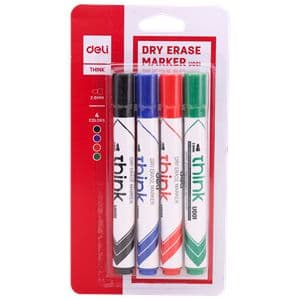 Whiteboard Markers Deli EU00403 Dry Erase – Chisel Tip (1-5mm), 4 Color Set | Low-Odor, Bold Ink Markers for Office, Classroom & Home (Pack of 4)
