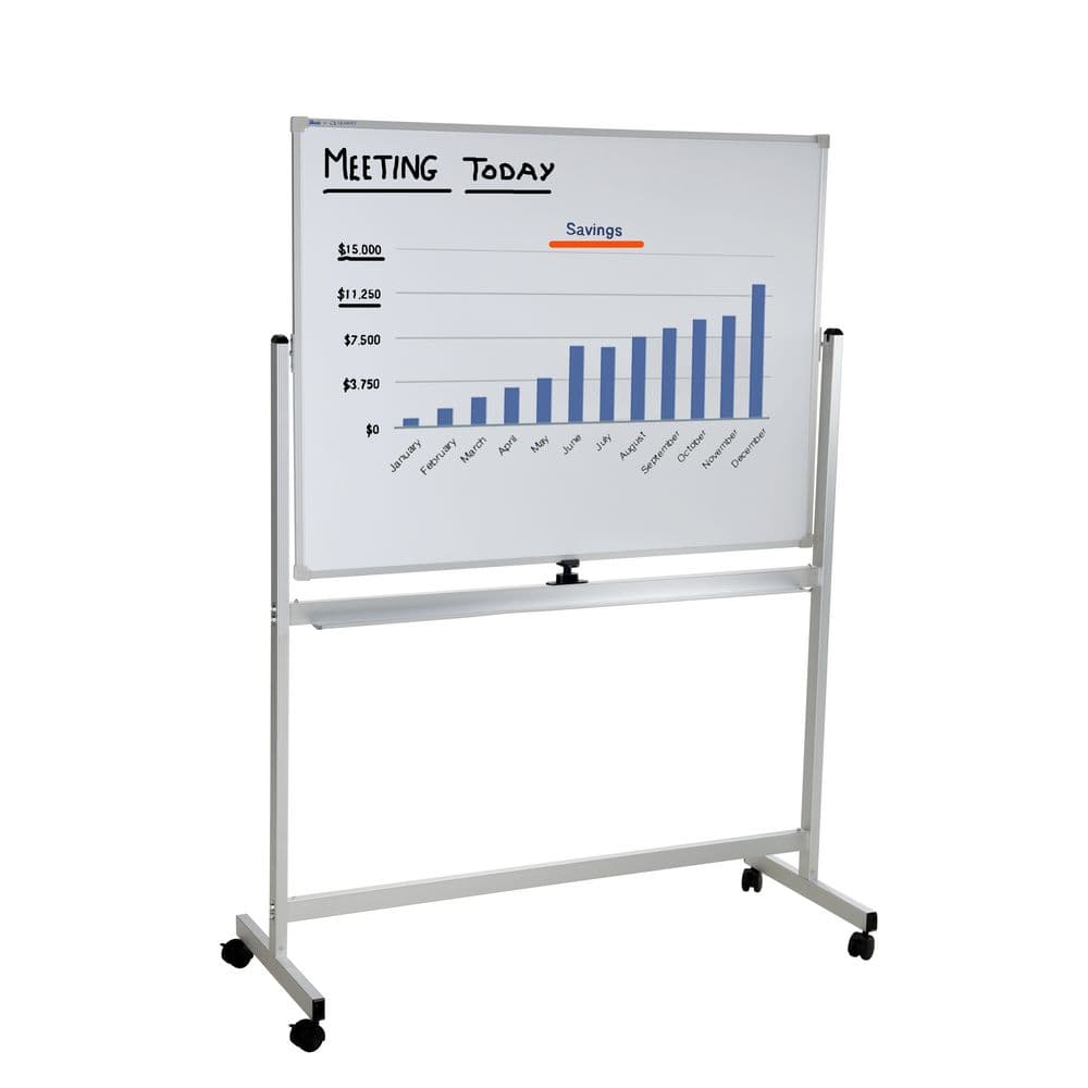 Magnetic Double-Sided Whiteboard – 120×150 cm Reversible Dry Erase Board on Mobile Stand with Lockable Wheels & Height Adjustment – Office, School & Meeting Use