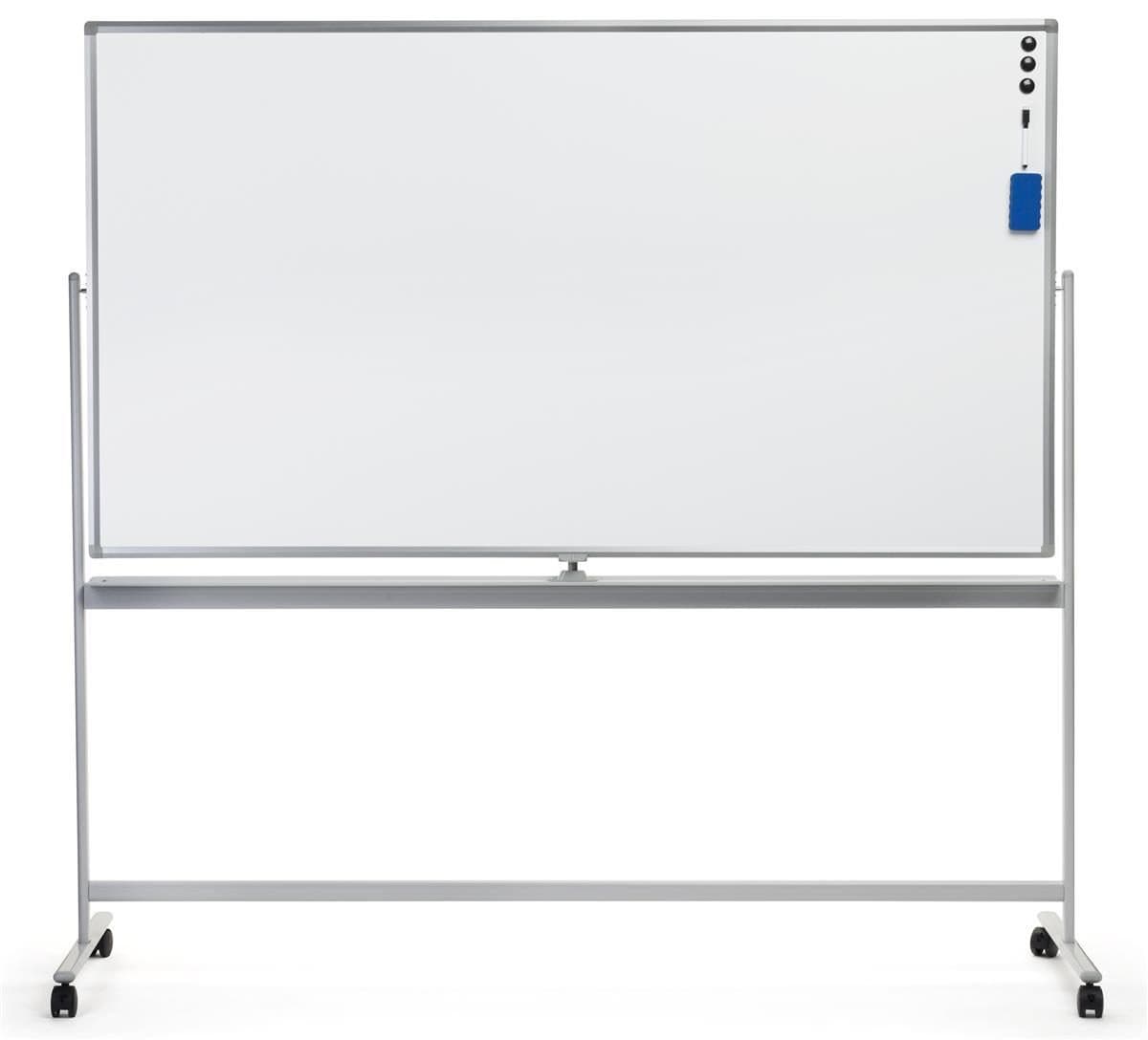 Magnetic Double-Sided Whiteboard – 120×240 cm Reversible Dry Erase Board on Height-Adjustable Mobile Stand with Lockable Wheels – Office, Classroom & Training Use