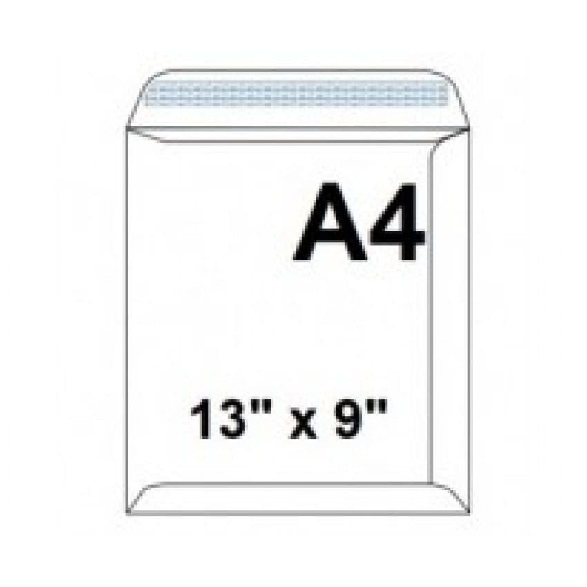 White Envelopes – A4 Size (12 3/4″ × 9″), 90 GSM, Box of 50 – Office & Mailing Envelopes