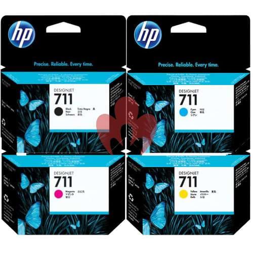 HP 711 Ink Cartridges – 4-Color Set (Black, Cyan, Magenta, Yellow) for HP DesignJet T120/T520