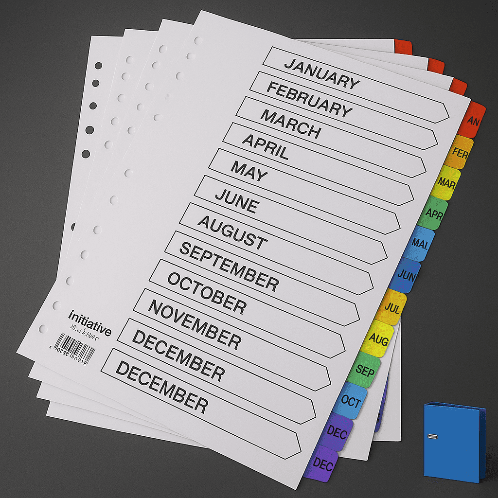 PVC Index Divider – A4 Size, January to December Gray Tabs – Durable 12-Month File Separator