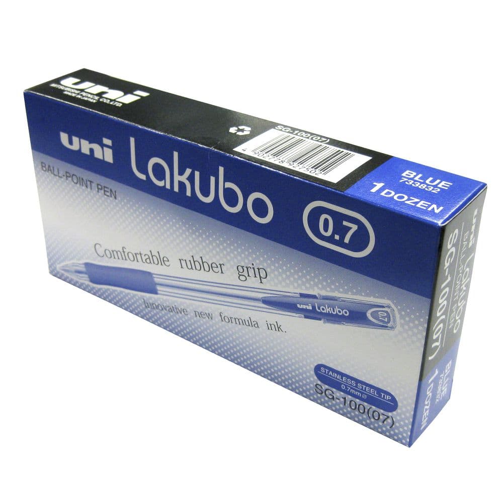 Uni Lakubo SG-100F Ball Point Pen, 0.7mm, Blue (Pack of 12)
