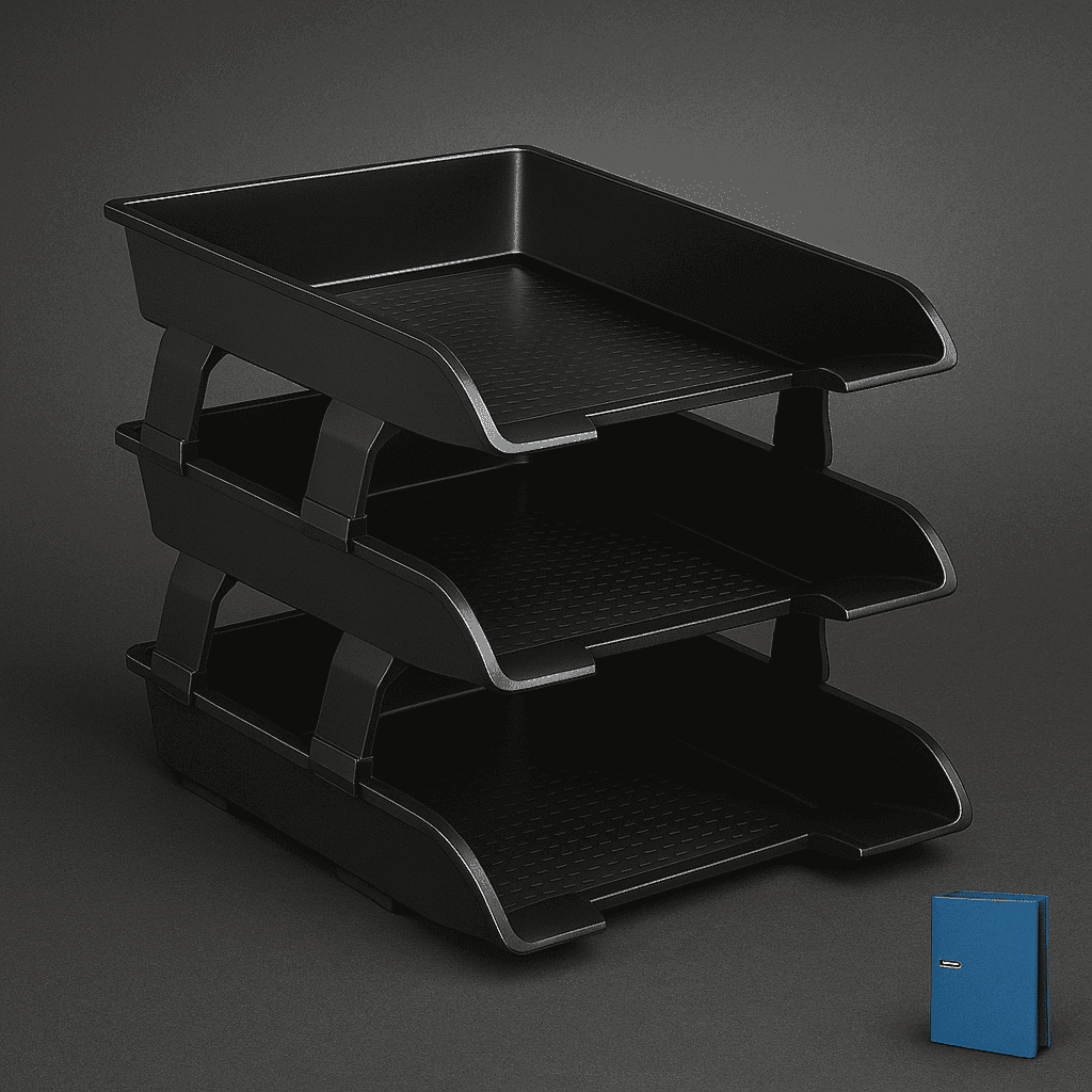 Modest 1758 3-Tier Stackable Document Tray – Black Paper & File Organizer