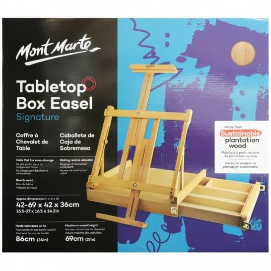 Mont Marte Signature Tabletop Box Easel MCG0024 – Portable Wooden Artist Easel with Storage Compartment