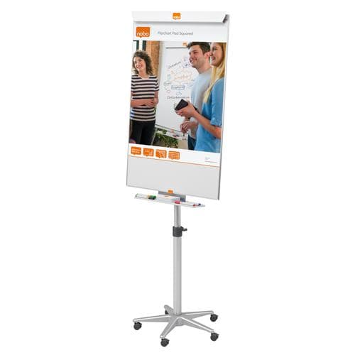 Nobo Impression Pro Whiteboard Magnetic Easel 70×100 cm – Height Adjustable with Locking Castors & Flipchart Pad Hooks