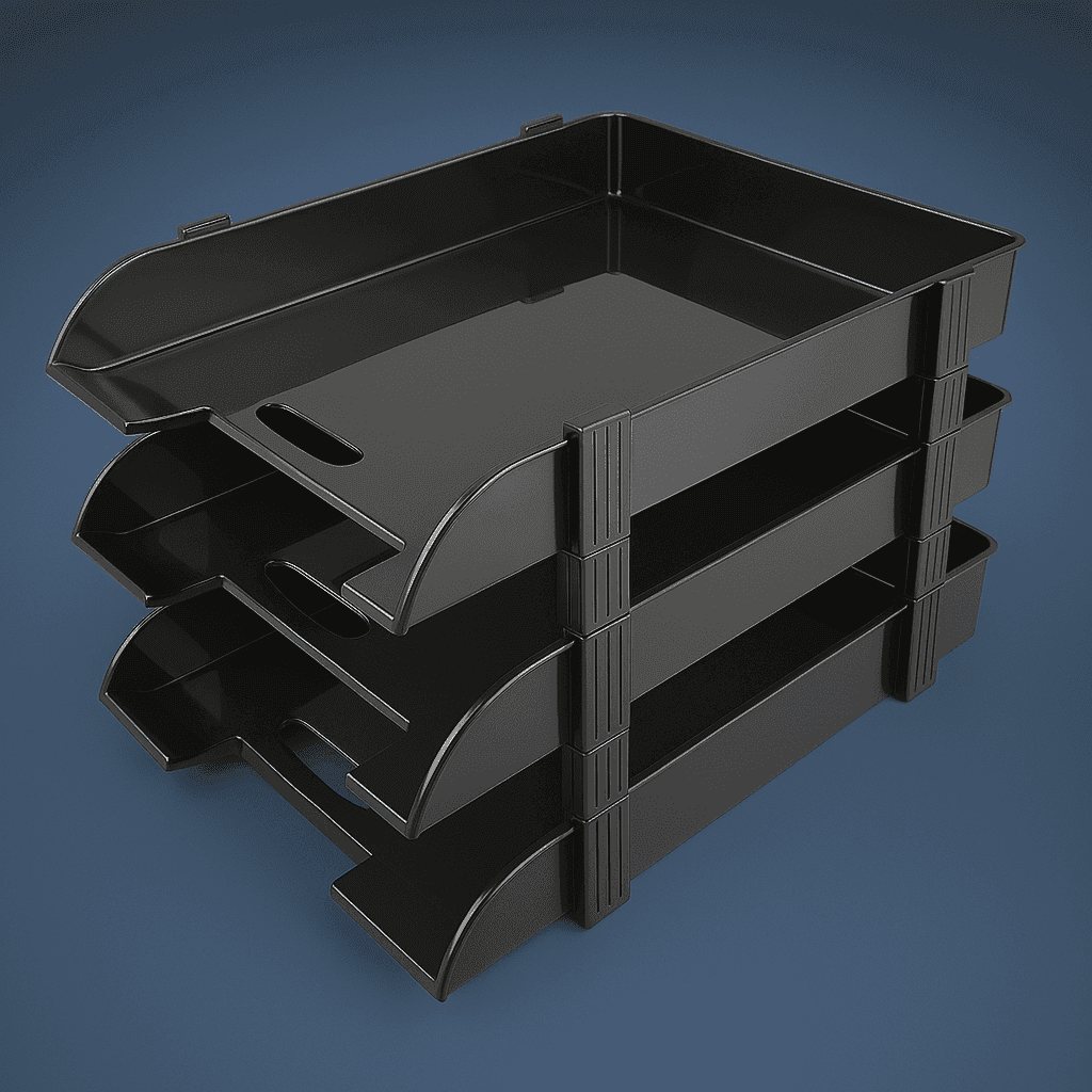 Omega 1758 Executive File Tray, 3-Tier Stackable Document Organizer, Black (Set of 3)