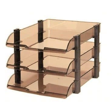 Omega 1758-3 Executive File Tray Set – 3-Tier Smoke Brown Document Organizer