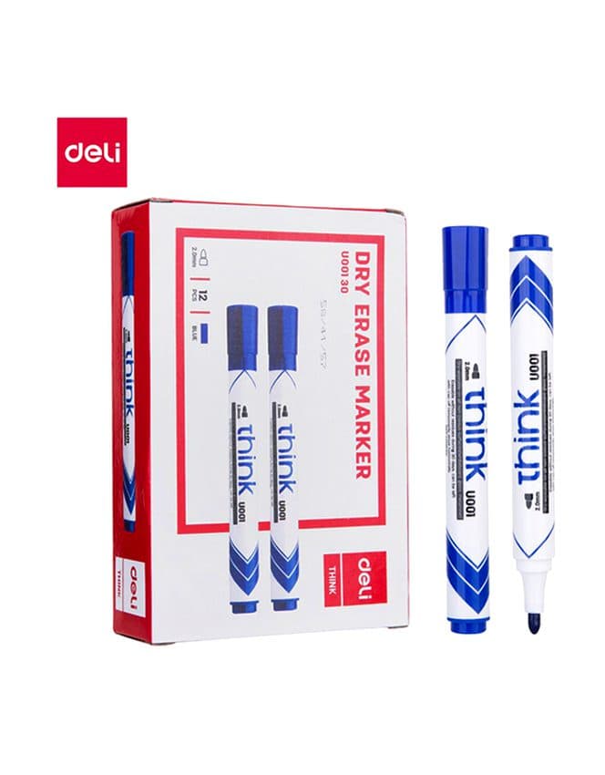 Deli Whiteboard Dry Erase Markers – Blue, Bullet Tip (Pack of 12) – School, Office & Home Use