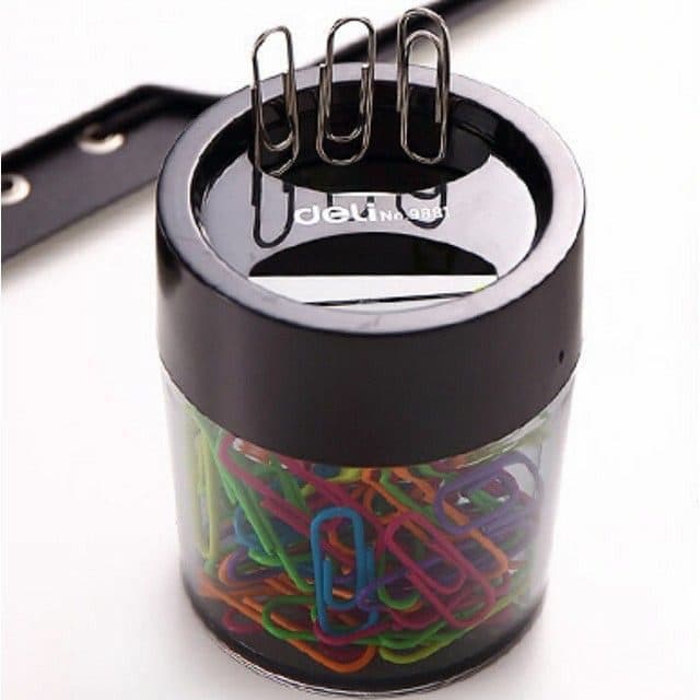 Deli 9881 Magnetic Top Clip Dispenser – Paper Clip Holder, Black & Clear