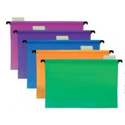 FIS Hanging PP Files – Foolscap Size, Assorted Colors, Durable Plastic Suspension Files – Pack of 5