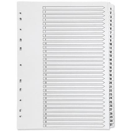 PVC Index Divider – A4 Size, 1–31 Numbered Gray Tabs – Durable 31-Part File Separator