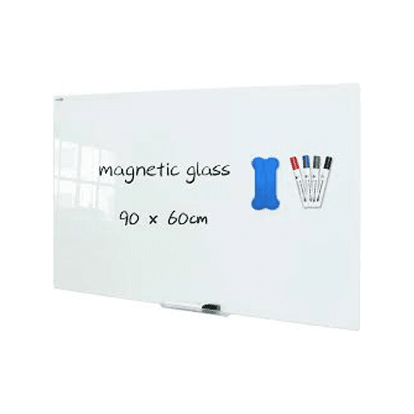 Frameless Magnetic Glass Whiteboard 60×90 cm – Tempered Glass Dry Erase Board Wall Mountable