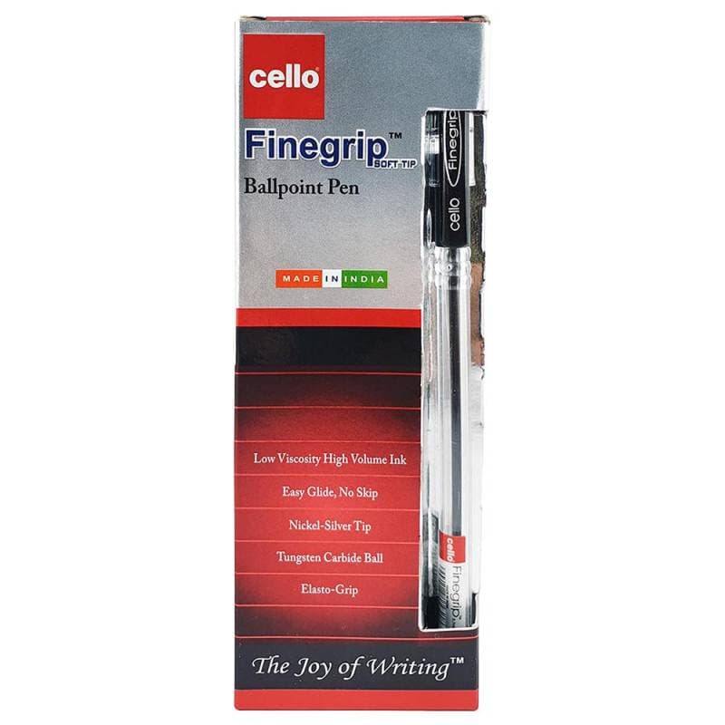 Cello Soft Tip Black Ballpoint Pen – 0.7mm Fine Tip, Smooth Writing, Pack of 12