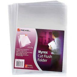 Rexel PFC 12153 Nyrex Cut Flush Folder – A4 Clear, Pack of 25 for Office & Home